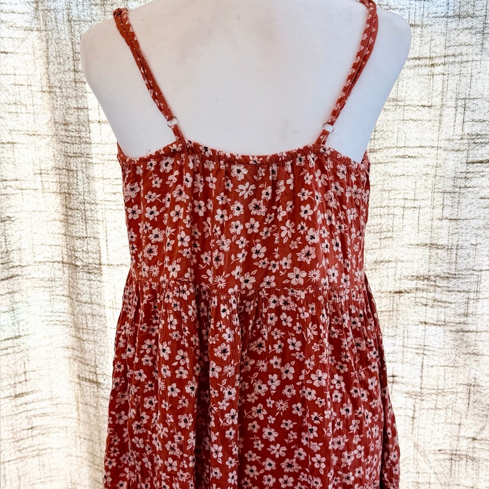 Rust Floral Button-Front Sundress with White Flowers - Picture 3 of 5